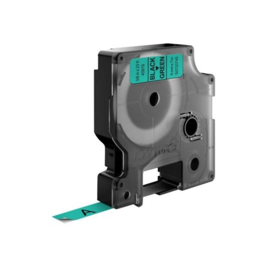 Étiquettes standard D1 - Noir sur vert - 9mm x 7m - Polystyrène
