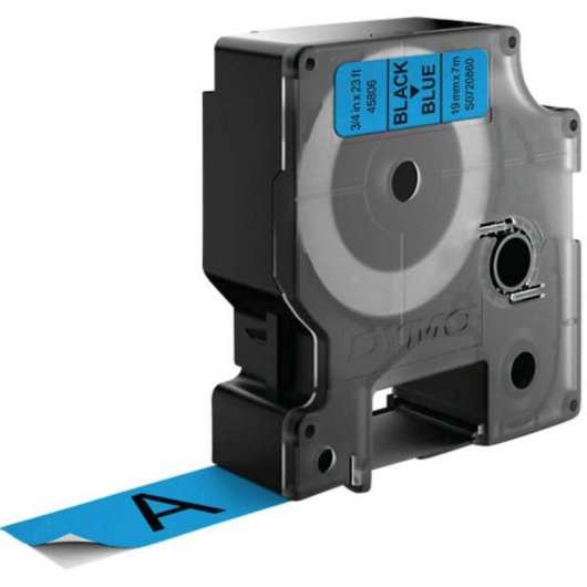 Cinta Etiquetas Dymo D1 19mm x 7m Poliéster Negro sobre Azul Resistente Agua UV