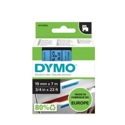Cinta Etiquetas Dymo D1 19mm x 7m Poliéster Negro sobre Azul Resistente Agua UV