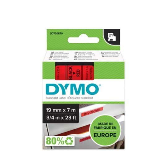 Etiquetas estándar de poliéster D1 negro sobre rojo 19mm x 7m compatibles con DYMO