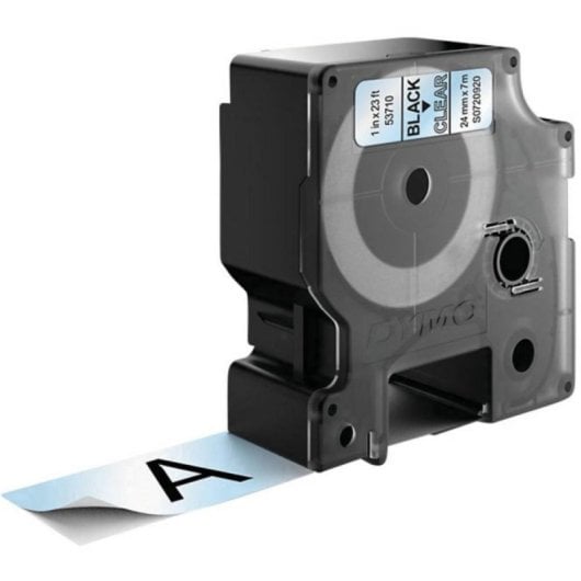 Schwarze Polyester-Etiketten auf Transparent 24mm x 7m, UV- und wasserfest, kompatibel mit DYMO