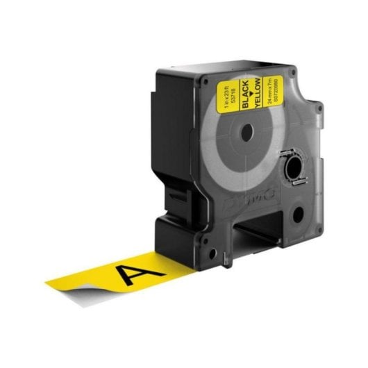 Etiquetas estándar poliéster DYMO D1 negro sobre amarillo 24mm x 7m resistentes UV y agua