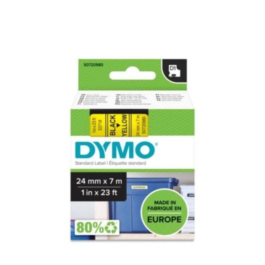 Etiquetas estándar poliéster DYMO D1 negro sobre amarillo 24mm x 7m resistentes UV y agua