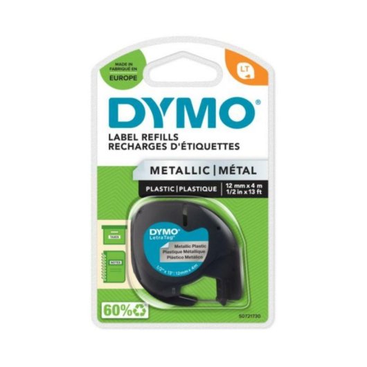 Cinta etiquetadora negro sobre metálico 1,2 cm poliéster compatible con LetraTag 100T/100H
