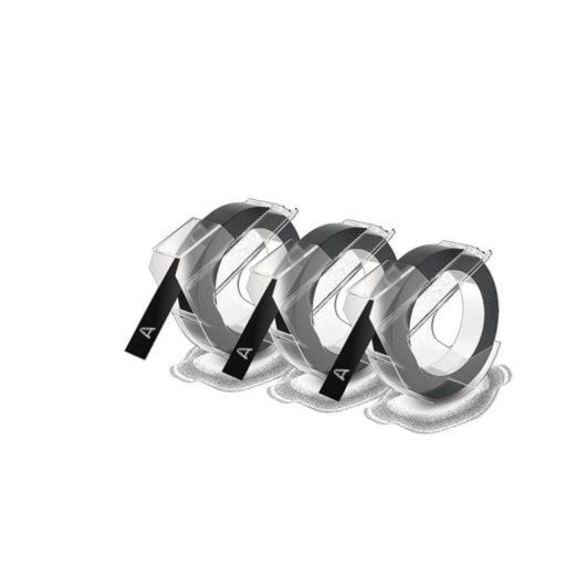 Cinta de Estampación 3D DYMO 9mm x 3m Adhesiva, Blister, Pack 3 Unidades, Negro