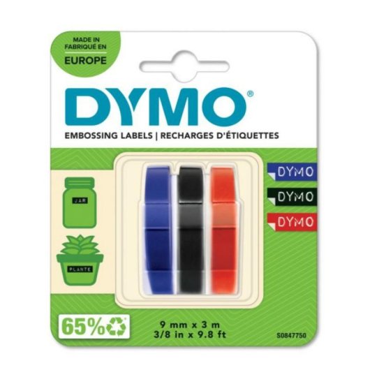 Cintas de relieve adhesivas 3D DYMO, 3m, 9mm, pack 3 unidades, compatibilidad universal