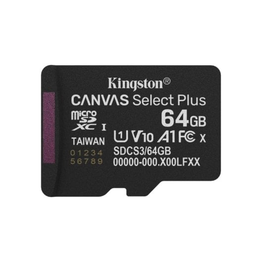 Kingston Canvas Select Plus MicroSDXC 64GB Classe 10 UHS-I A1 V10 100MB/s com Adaptador SD