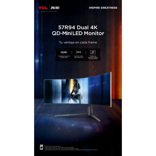 Monitor TCL 57R94 57" MiniLED 8K UHD 120Hz 1ms HVA KVM HDR1000