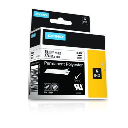 Cinta de poliéster permanente negro sobre blanco 24mm x 5,5m compatible con DYMO Rhino