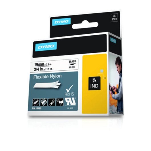 DYMO Nylon Flexible IND, Noir sur blanc, Multicolore, 1,9 cm, 3,5 m, Compatible DYMO