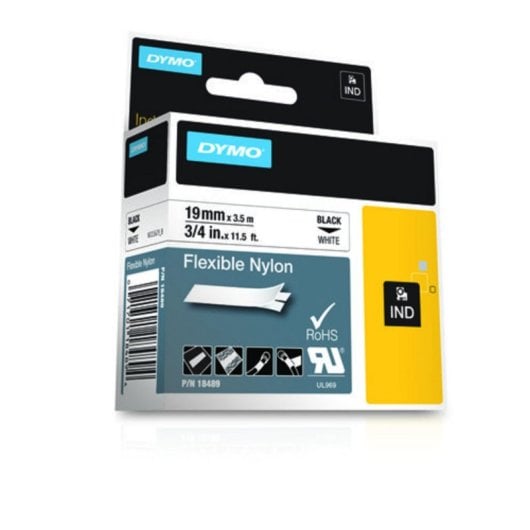 DYMO Nylon Flexible IND, Noir sur blanc, Multicolore, 1,9 cm, 3,5 m, Compatible DYMO