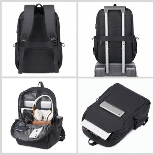 Mochila para portátil 15.6" gris repelente al agua con puerto USB y doble compartimento