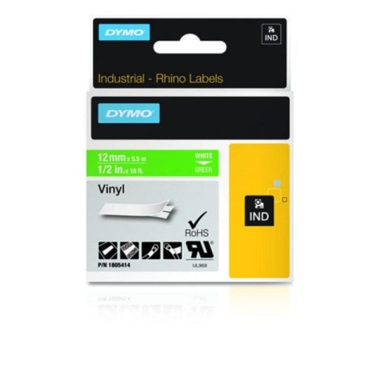 Étiquettes Vinyle DYMO IND Multicolore 1,2 cm x 5,5 m Résistant aux UV et aux Produits Chimiques