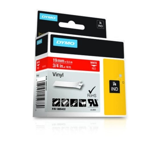 Multifarbige Vinyletiketten Weiß auf Rot, UV-beständig, 1,9 cm breit, 5,5 m lang