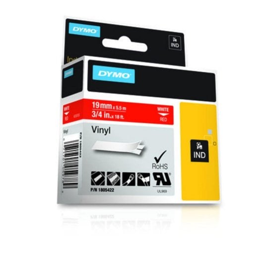 Multifarbige Vinyletiketten Weiß auf Rot, UV-beständig, 1,9 cm breit, 5,5 m lang