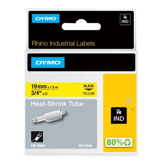 DYMO Etiquettes pour tubes thermorétractables IND - 19mm x 1,5m, Noir sur jaune