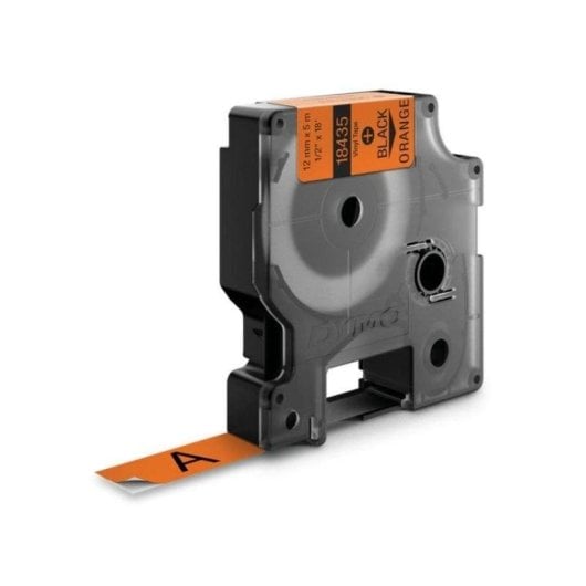 Etiqueta de vinilo Dymo Rhino 12mm negro sobre naranja resistente UV agua químicos 5,5m