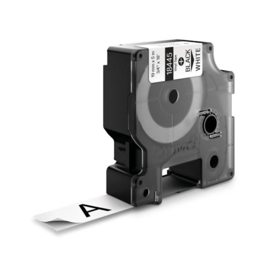 Cinta Vinilo Rhino 19mm Negro sobre Blanco Resistente Agua, Aceite, Químicos, Exterior