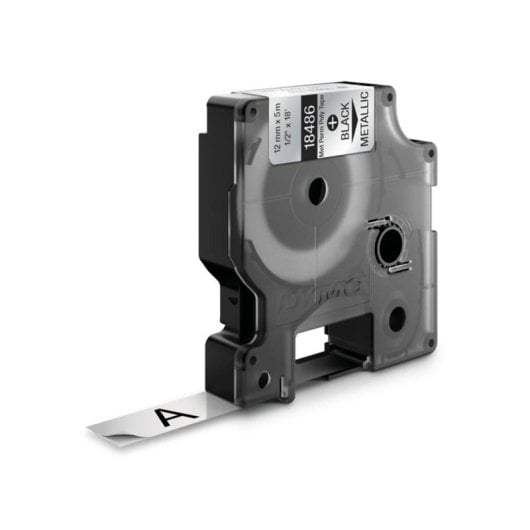 Etiqueta de Poliéster Negro sobre Metálico 1,2cm x 5,5m Resistente UV Agua Químicos para DYMO Rhino
