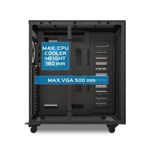 Workstation ATX UNYKA AI PRO 1500 EATX Dual CPU, hasta 4 GPUs, 17 HDD, 27 ventiladores, USB-C, Negro