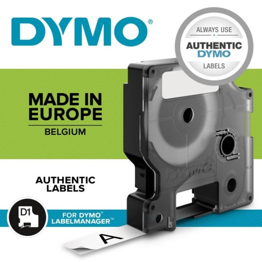 Cinta de etiquetas 12mm x 7m negro sobre transparente, poliéster, resistente agua y UV, compatible DYMO LabelManager/Lab