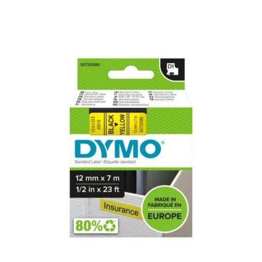 Etiquetas poliéster negro sobre amarillo 12mm x 7m compatibles LabelManager/LabelWriter 450 DUO