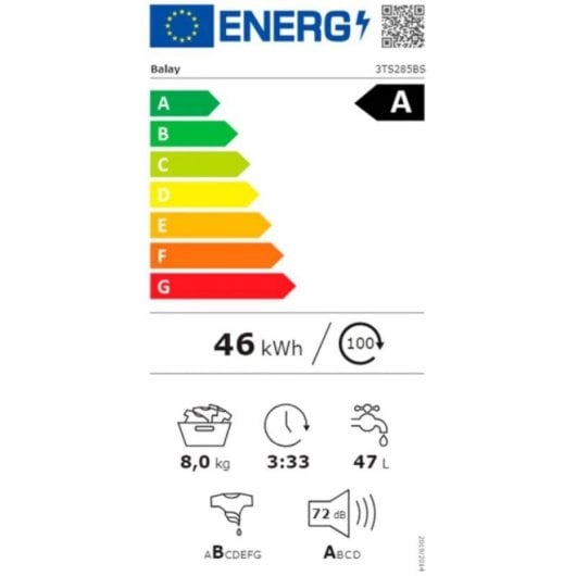 Lavadora Balay 3TS285BS 8kg Carga Frontal 1400rpm A Blanca Display LED Centrifugado Variable