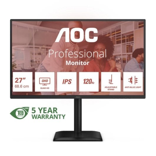Monitor AOC Q27E4U 27" Quad HD 2560x1440 120Hz IPS Flicker-Free Low Blue Light