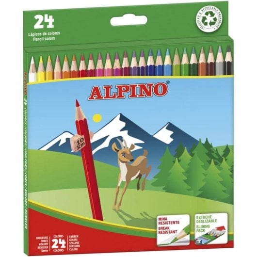 Lápices de colores Alpino AL010658, mina resistente al agua 3mm, hexagonales, pack 24 colores vivos