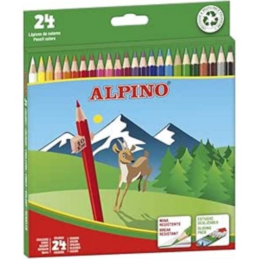 Lápices de colores Alpino AL010658, mina resistente al agua 3mm, hexagonales, pack 24 colores vivos