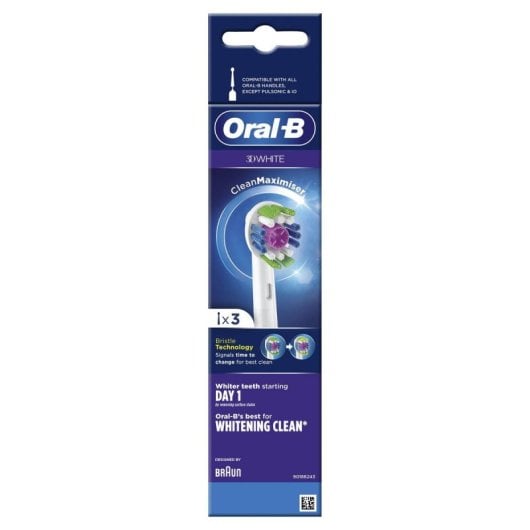 3 Cabeças de Substituição Brancas CleanMaximiser para Oral-B 3D White, 16,35g, Pack de 3 Unidades