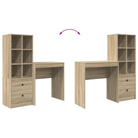 Escritorio modular Norris roble Sonoma con estantería reversible, 2 cajones y 6 compartimentos