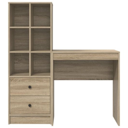Escritorio modular Norris roble Sonoma con estantería reversible, 2 cajones y 6 compartimentos