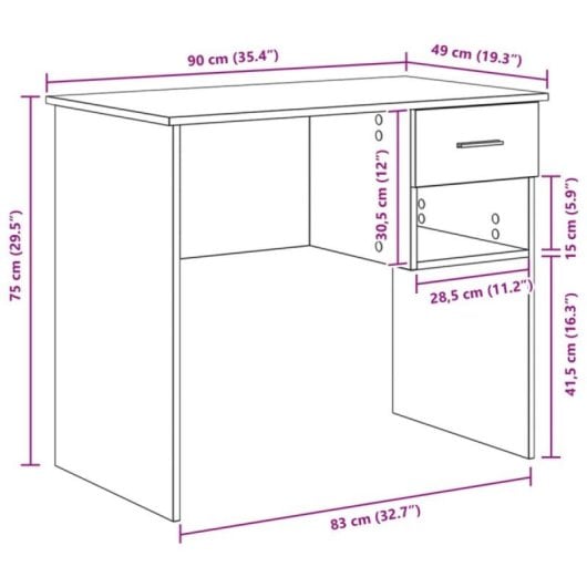Escritorio Fang blanco compacto, tablero resistente, 1 cajón y estantería lateral