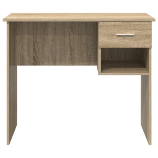 Escritorio Fang blanco compacto, tablero resistente, 1 cajón y estantería lateral