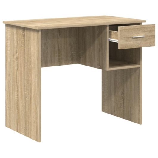 Escritorio Fang blanco compacto, tablero resistente, 1 cajón y estantería lateral