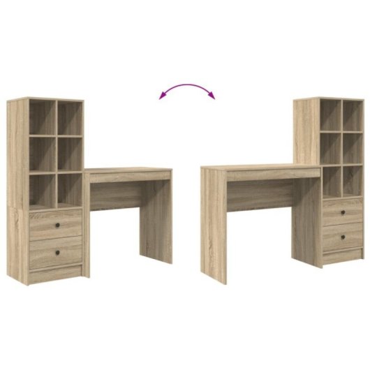 Escritorio Buck roble Sonoma compacto, 6 compartimentos, 2 cajones, tablero de partículas resistente