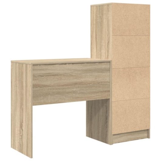 Escritorio Buck roble Sonoma compacto, 6 compartimentos, 2 cajones, tablero de partículas resistente