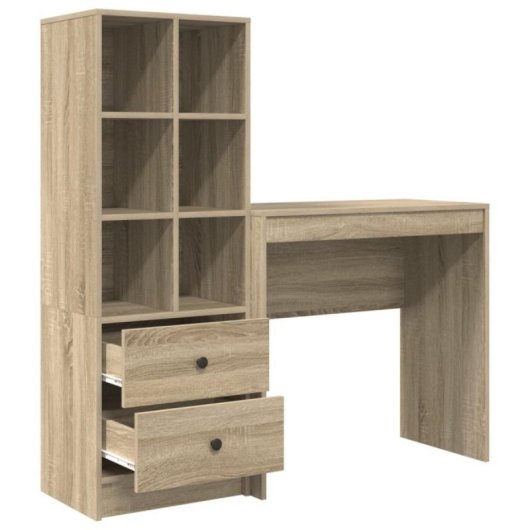 Escritorio Buck roble Sonoma compacto, 6 compartimentos, 2 cajones, tablero de partículas resistente