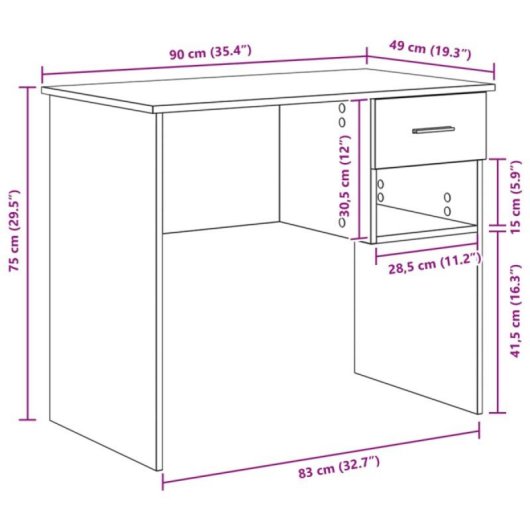 Escritorio Fang blanco con cajón integrado y estantería lateral, compacto y resistente