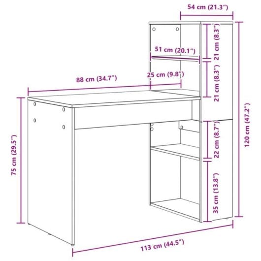 Bureau modèle Nagini - 113 cm, design moderne en chêne Sonoma, 50kg max