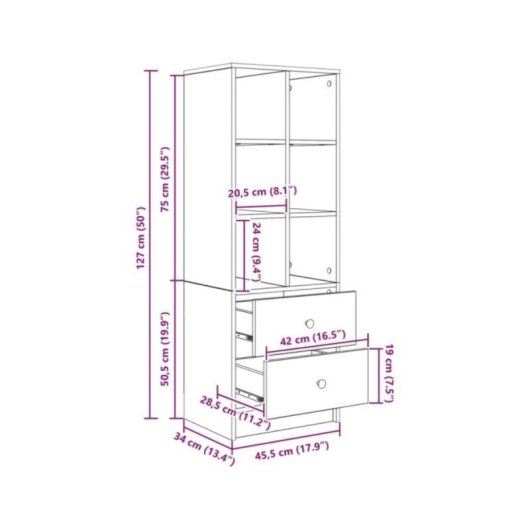 Escritorio Arnold MDF roble sonoma con estantería reversible, 6 compartimentos y 2 cajones