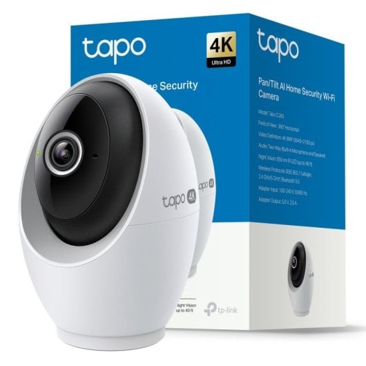 Tapo C260 Cámara de Vigilancia 360º Interior, 4K 8MP, Detección IA Gratuita Avanzada, Reconocimiento Facial, Visión Noct