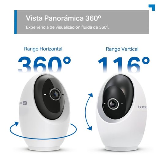 Tapo C260 Cámara de Vigilancia 360º Interior, 4K 8MP, Detección IA Gratuita Avanzada, Reconocimiento Facial, Visión Noct