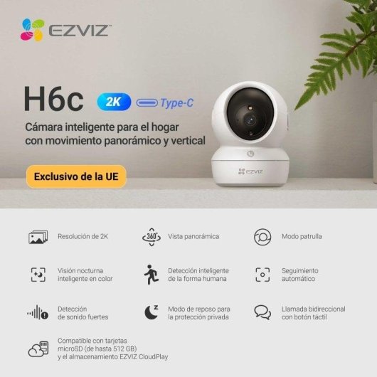 Cámara IP EZVIZ H6c Pro 2K 2304x1296 Auto-seguimiento visión nocturna WiFi Ethernet