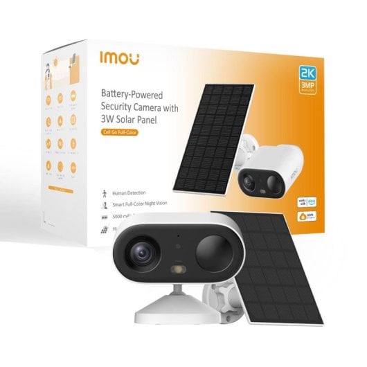 Cámara de seguridad IP exterior 2K QHD, WiFi, visión nocturna color, batería 5000mAh, panel solar, IP65