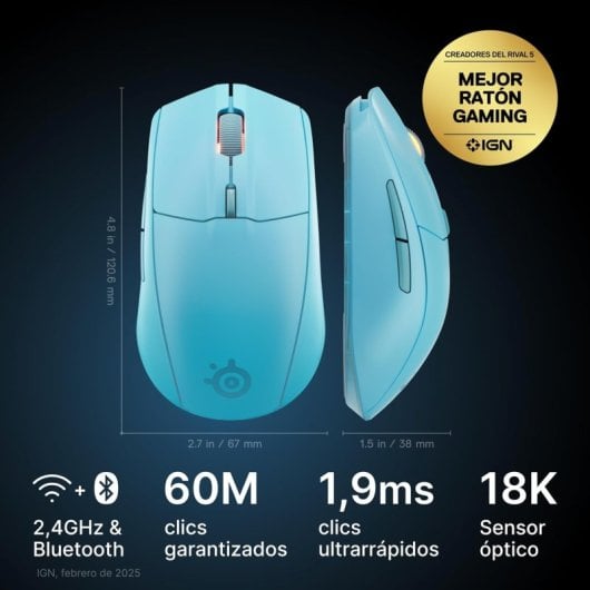 Souris de jeu sans fil SteelSeries Rival 3 Gen 2 18 000 DPI RGB 6 boutons Aqua