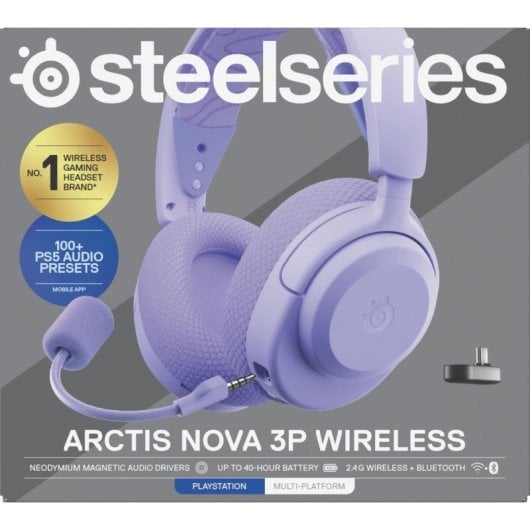 Auriculares Steelseries Nova 3P Inalámbricos con Micrófono Extraíble y Cancelación de Ruido, Lavanda