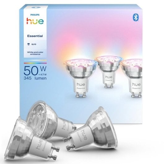 Bombilla inteligente GU10, Bluetooth, Multicolor, 345 lm, compatible Alexa/Google/HomeKit, pack 3