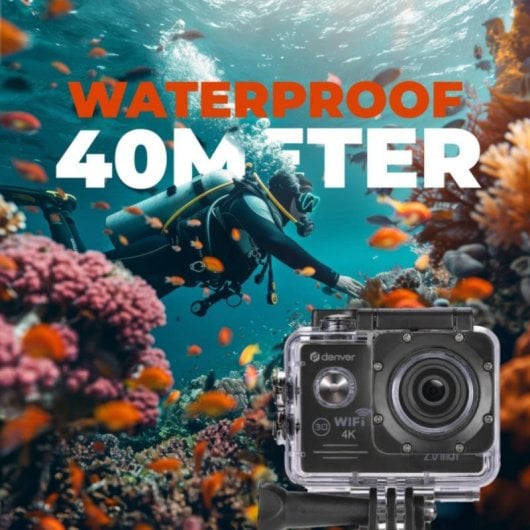 Cámara deportiva 4K Ultra HD, sensor CMOS 8 MP, Wi-Fi, pantalla LCD 2", sumergible 40 m, batería 1050 mAh, MicroSD hasta